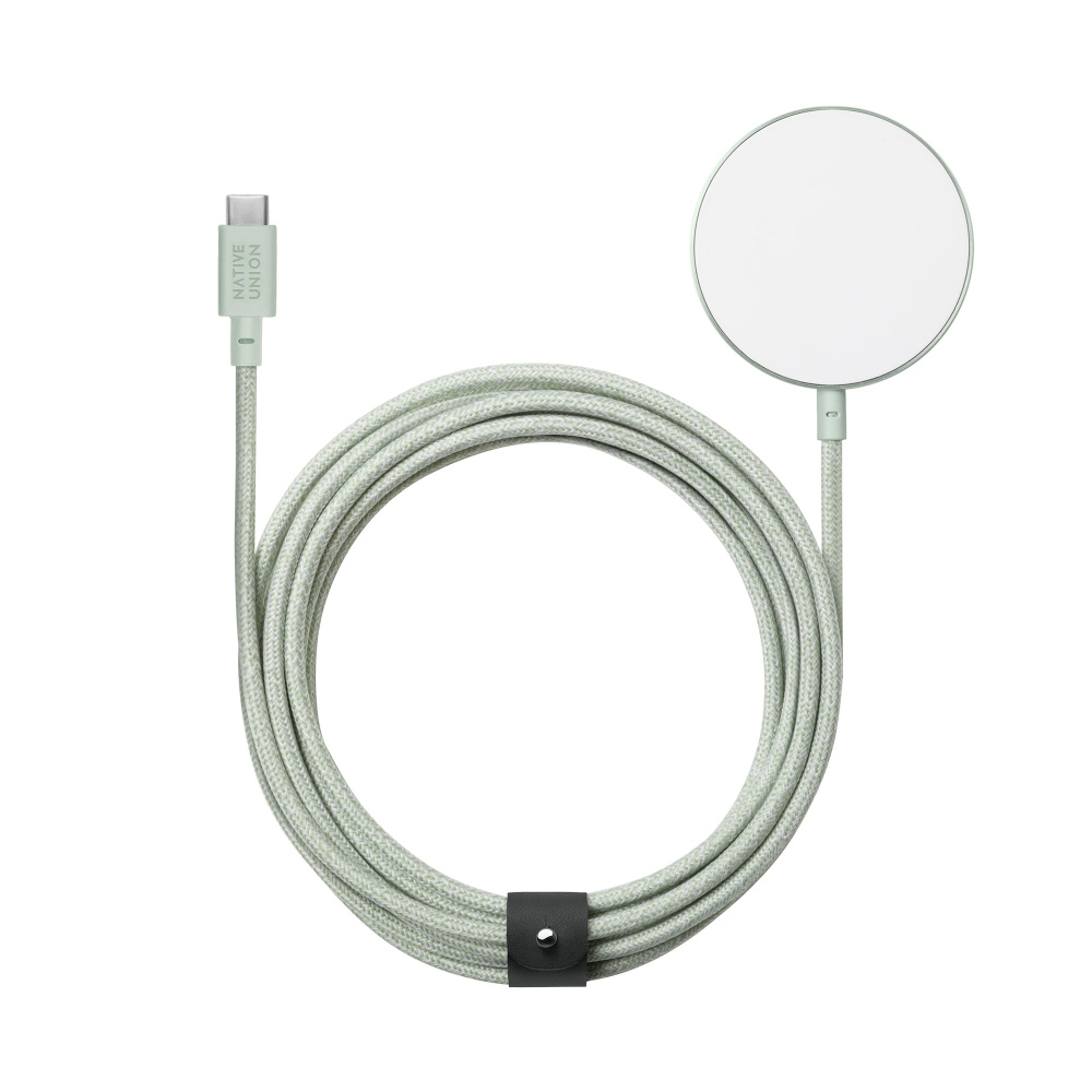 На фото изображено Беспроводное зарядное устройство Native Union Snap Cable, 15 Вт, светло-зеленый