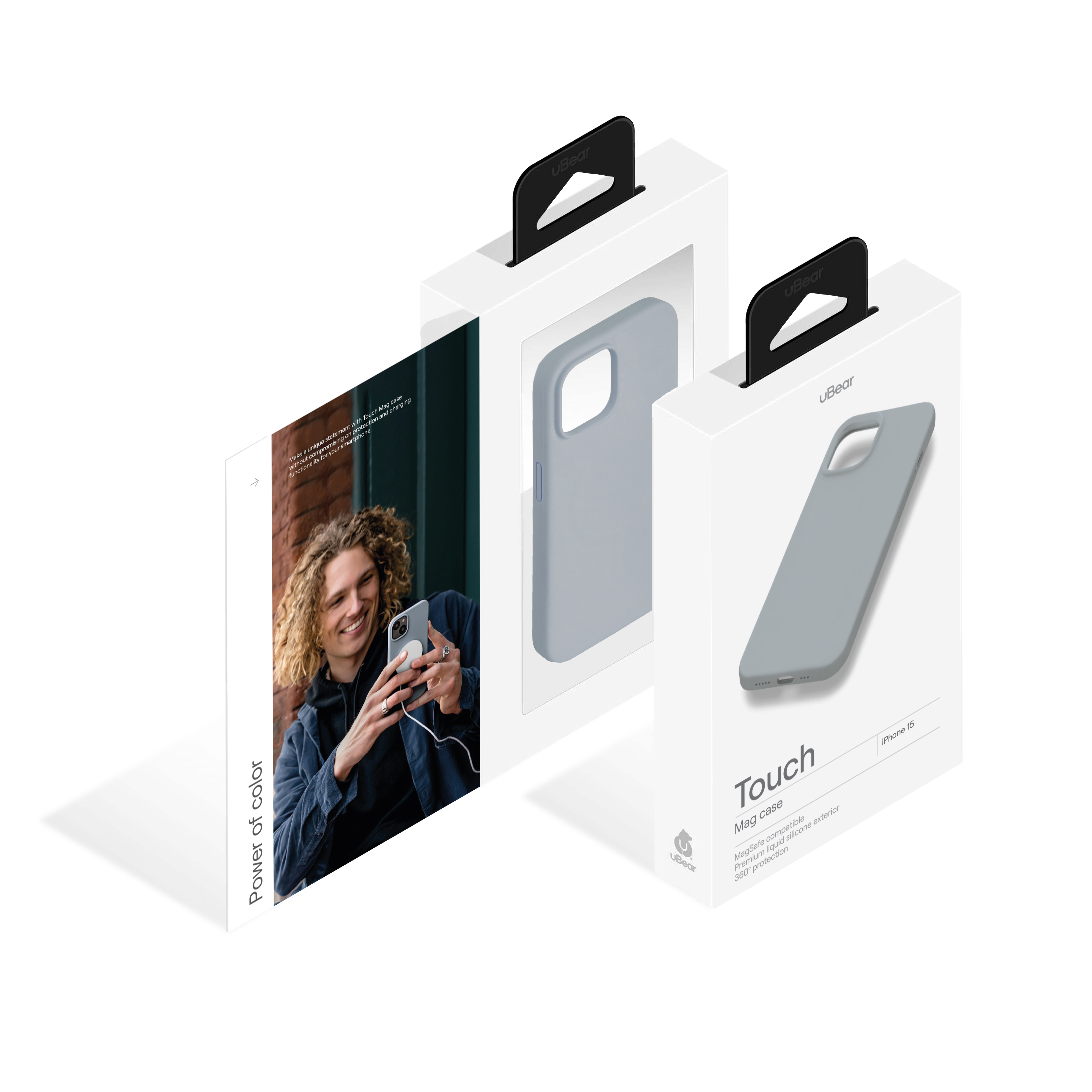 На фото изображено Чехол защитный uBear Touch Mag Case для iPhone 15, серый