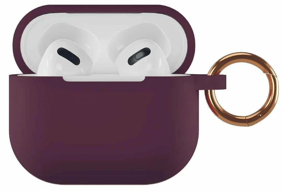 На фото изображено Чехол силиконовый VLP Soft Touch, с кольцом, для AirPods 3, марсала