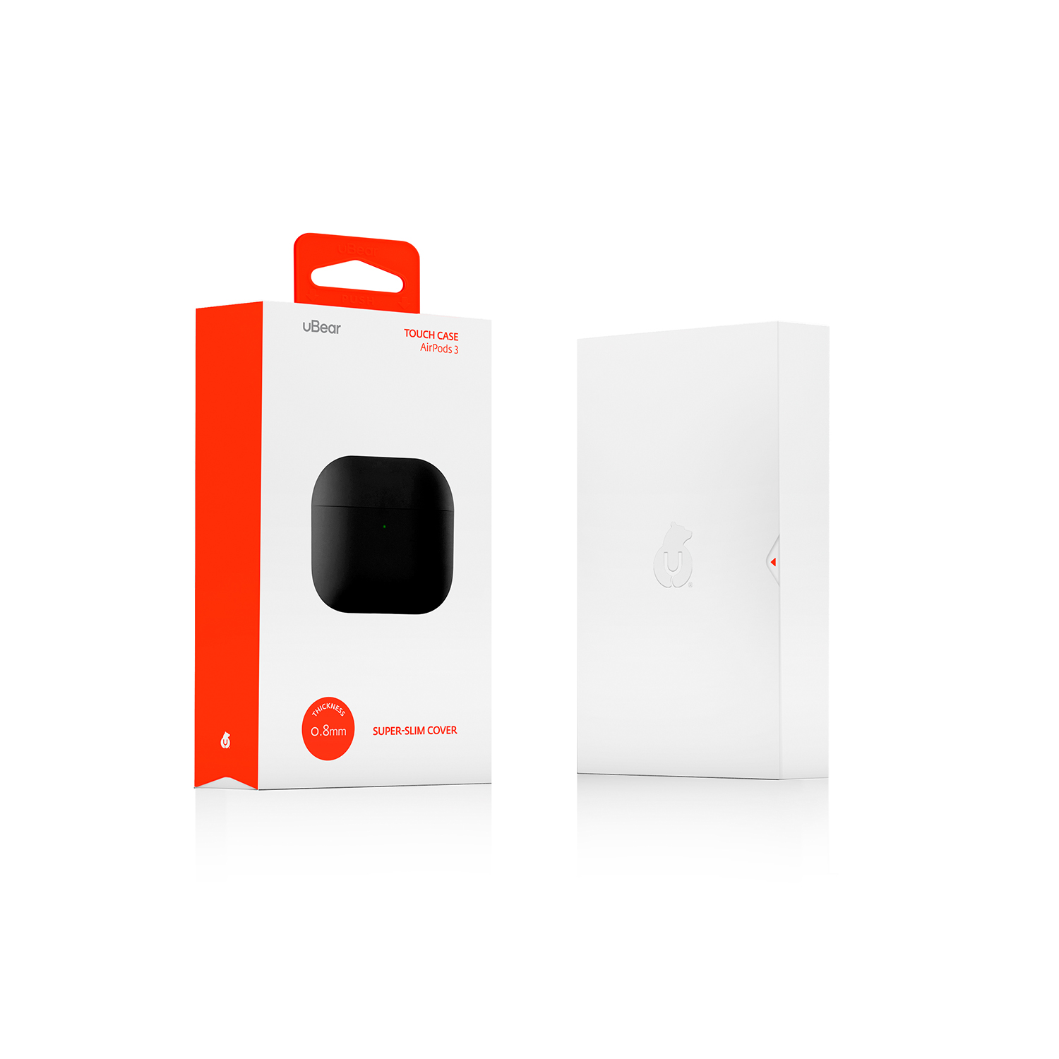 На фото изображено Ультратонкий силиконовый чехол Touch Case для AirPods 3, чёрный