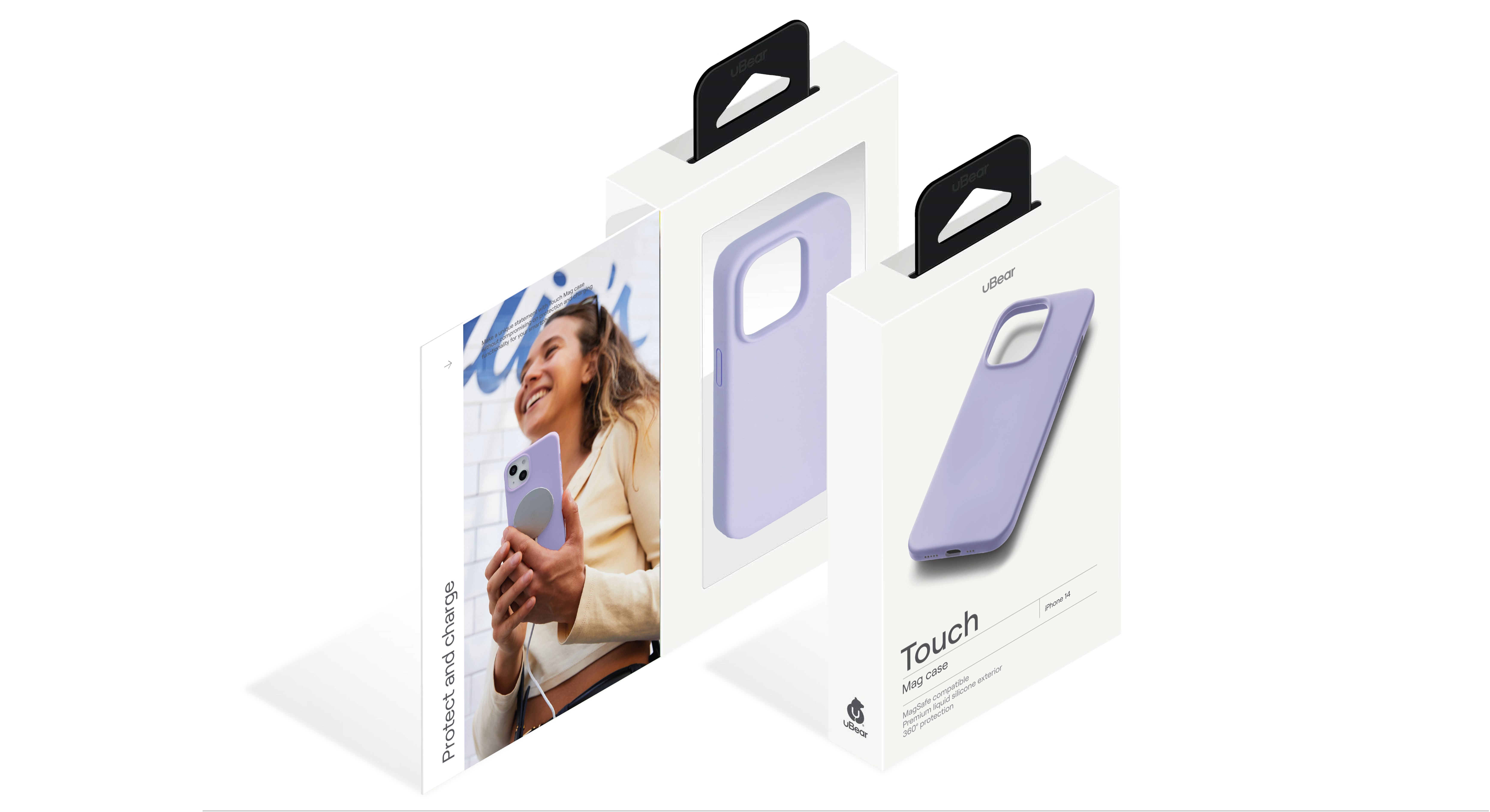 На фото изображено Чехол защитный uBear Touch Mag Case для iPhone 14, фиолетовый