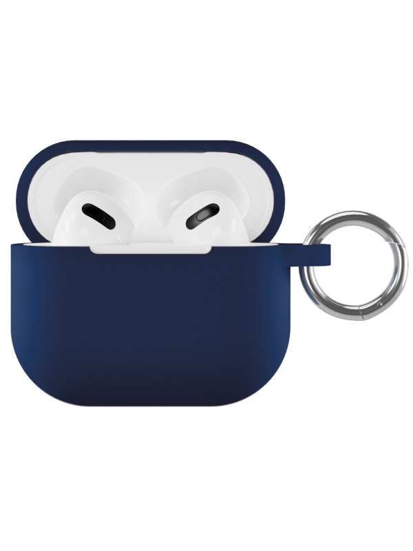 Фото Чехол силиконовый VLP Soft Touch, с кольцом, для AirPods 3, темно-синий На фото изображено Чехол силиконовый VLP Soft Touch, с кольцом, для AirPods 3, темно-синий