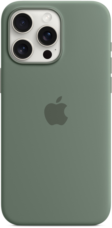 На фото изображено Чехол Apple MagSafe для iPhone 15 Pro Max, силикон, «Сосновый лес»