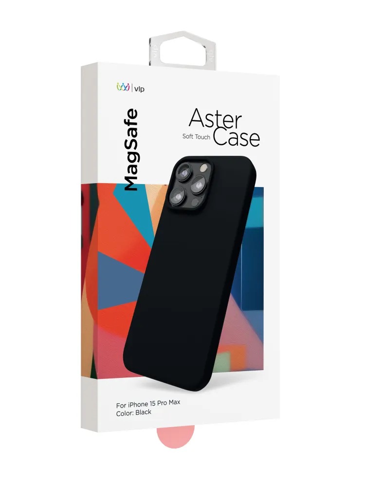 На фото изображено Чехол защитный VLP Aster Case с MagSafe для iPhone 15 Pro Max, черный