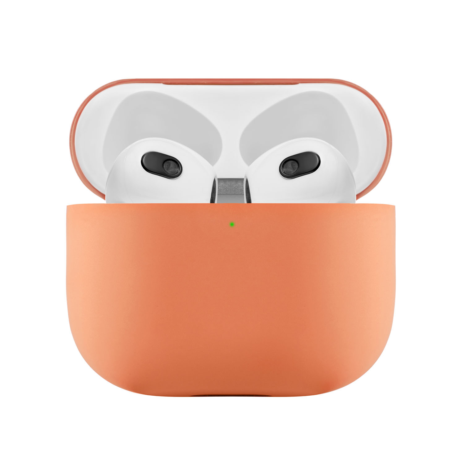 На фото изображено Ультратонкий силиконовый чехол Touch Case для AirPods 3, оранжевый