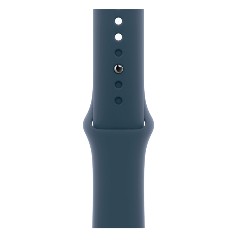 На фото изображено Apple Watch Series 9, 41 мм, корпус из алюминия цвета «Серебристый», спортивный ремешок, размер M/L