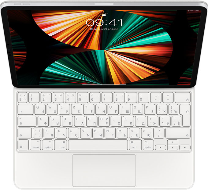На фото изображено Клавиатура Apple Magic KeyBoard для iPad Air 13" (2024) и iPad Pro 12.9" (2022), белый