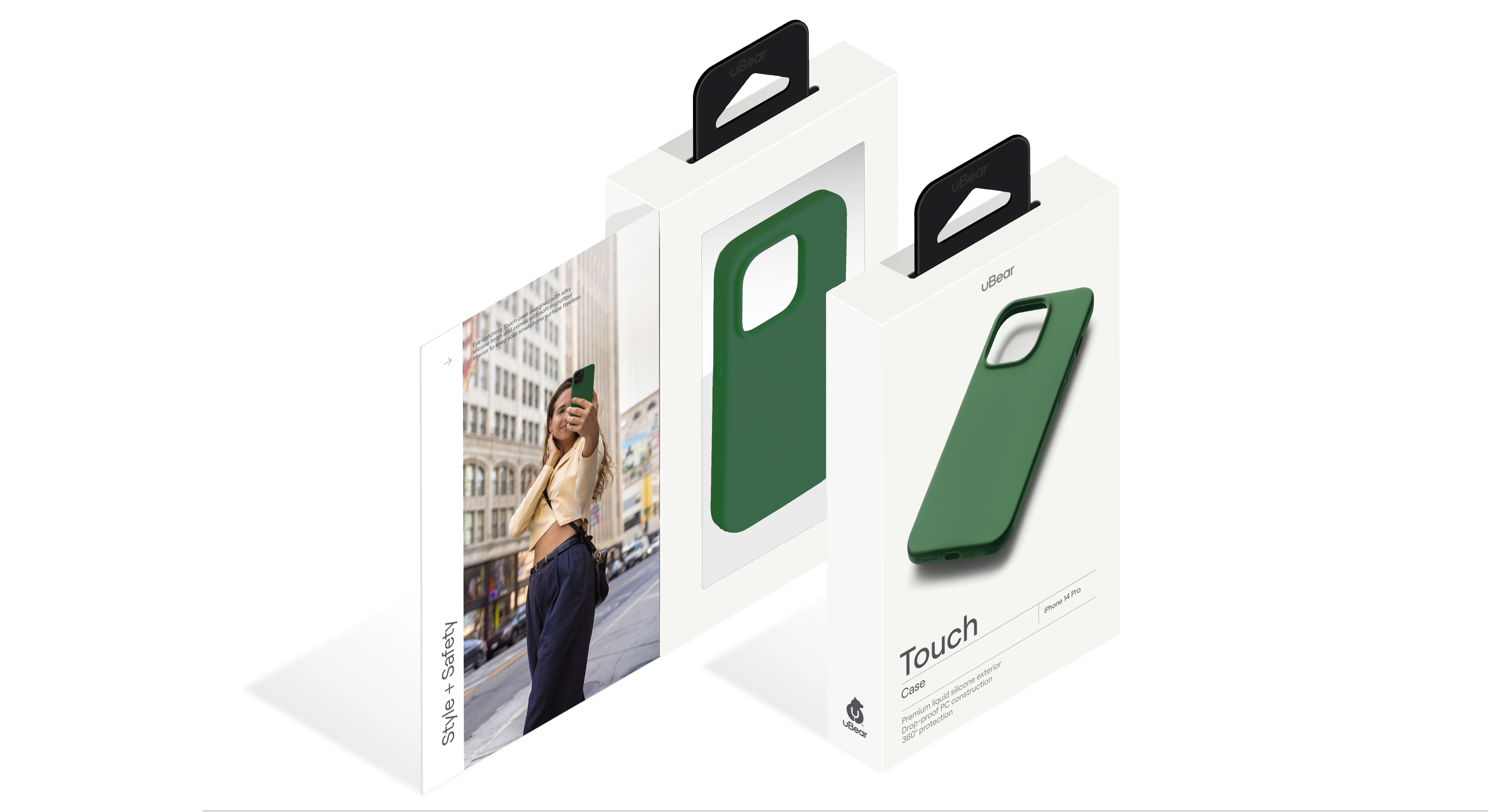 На фото изображено Чехол защитный uBear Touch Case для iPhone 14 Pro, зелёный
