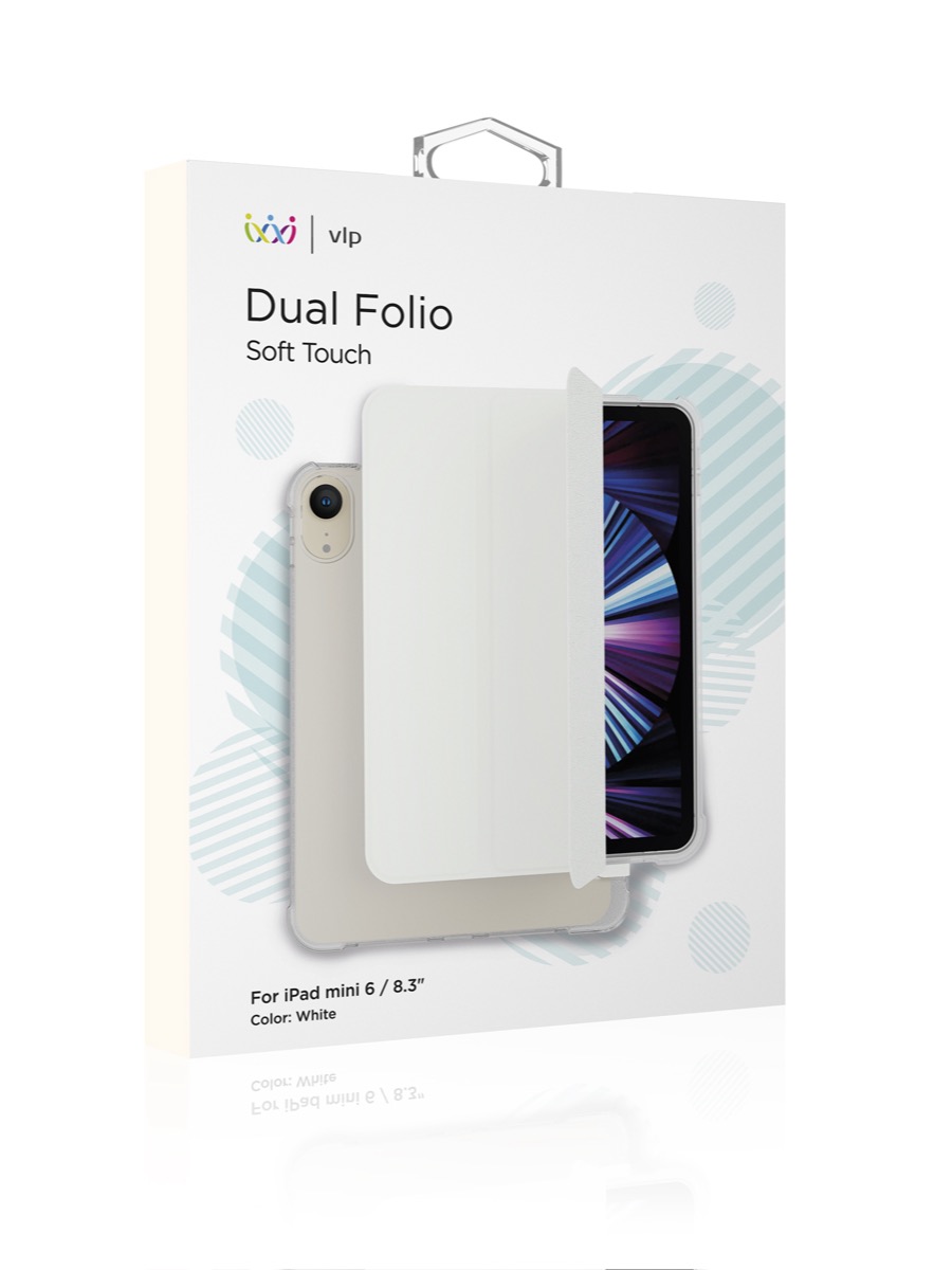 На фото изображено Чехол защитный VLP Dual Folio для iPad mini 6, белый