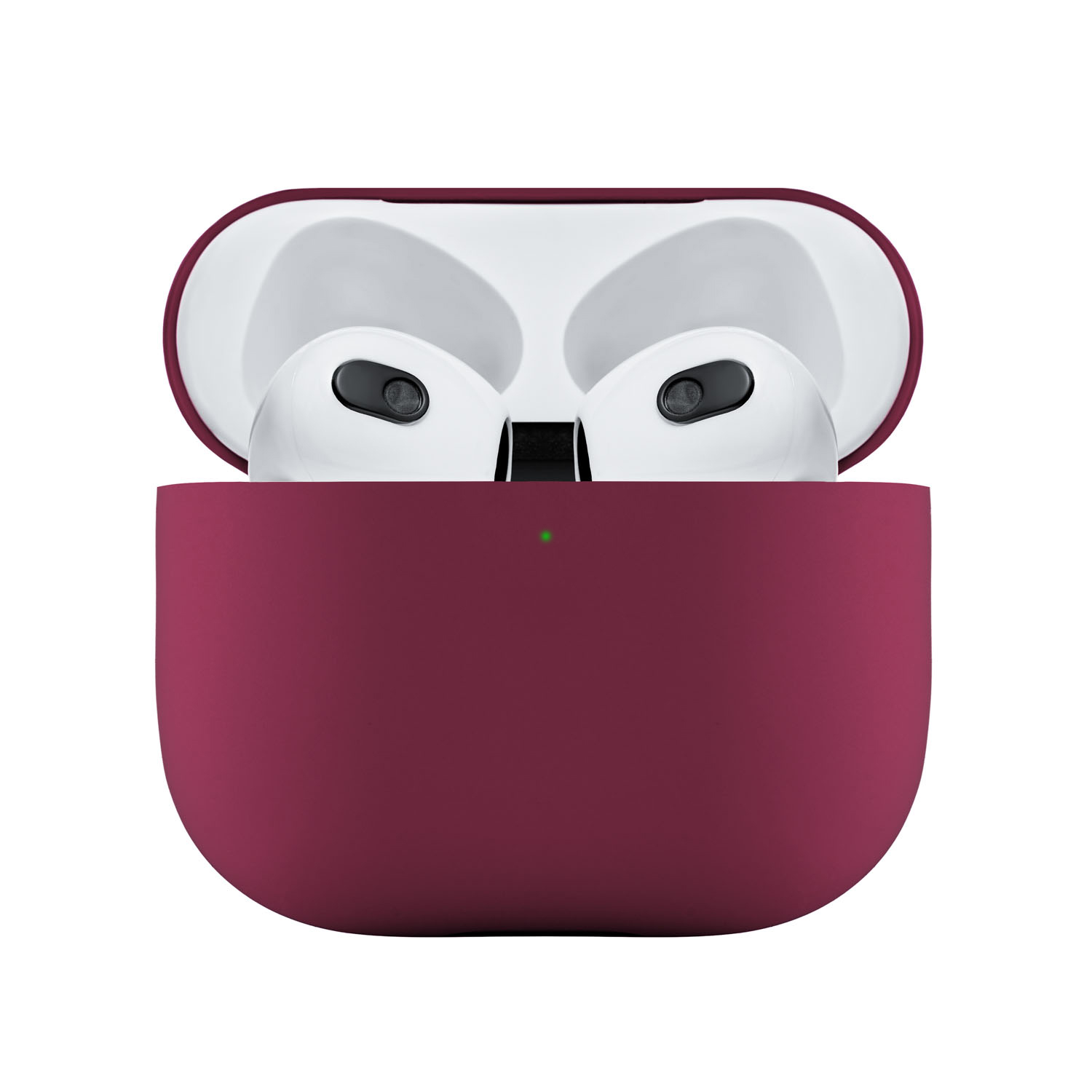 На фото изображено Ультратонкий силиконовый чехол Touch Case для AirPods 3, тёмно-фиолетовый