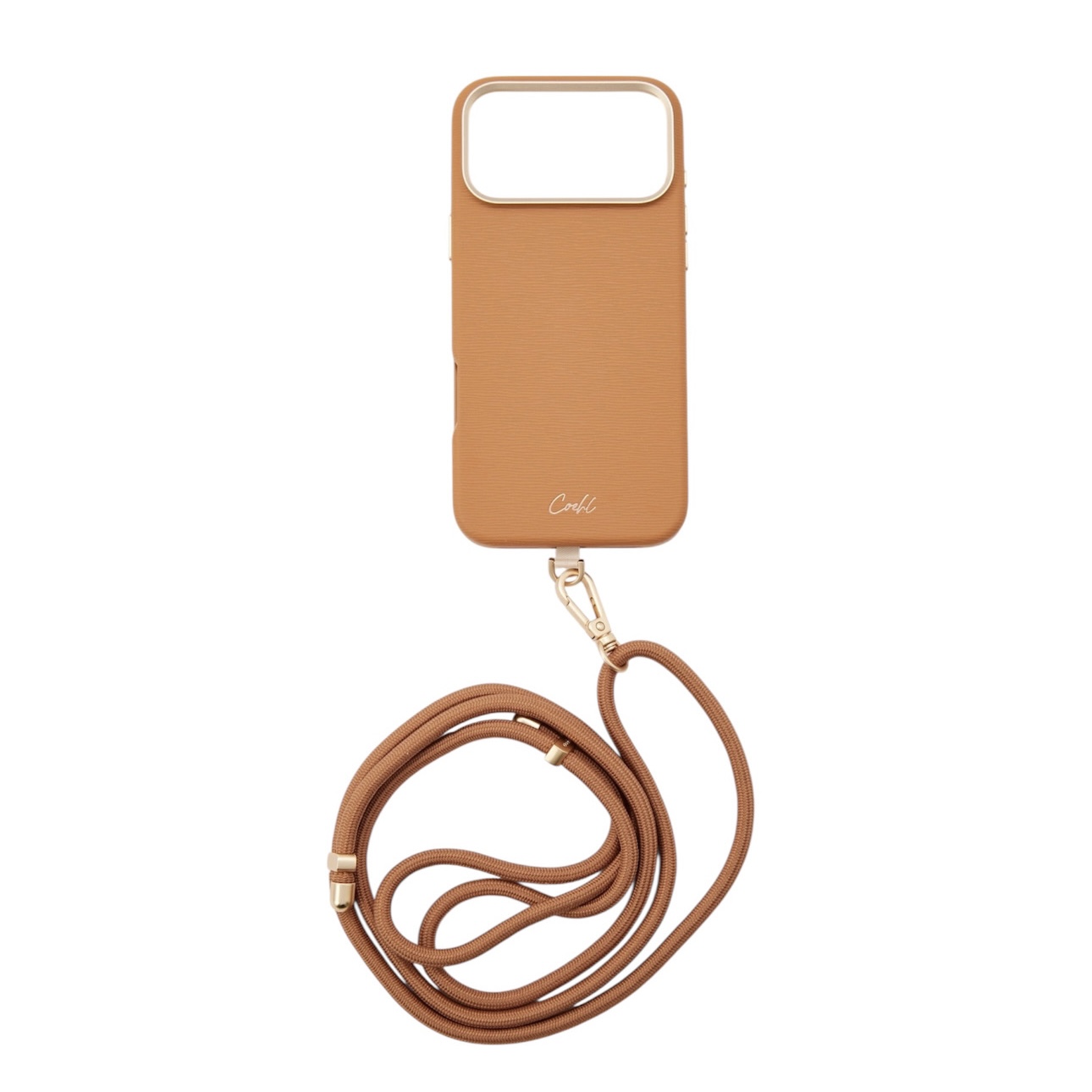 На фото изображено Чехол Uniq Coehl Strap Merelle (MagSafe) для iPhone 17 Pro Max, коричневый