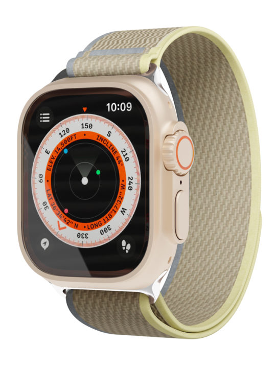 Фото Ремешок нейлоновый VLP Trail Band для Apple Watch 42/44/45/49mm, бежевый-желтый На фото изображено Ремешок нейлоновый VLP Trail Band для Apple Watch 42/44/45/49mm, бежевый-желтый