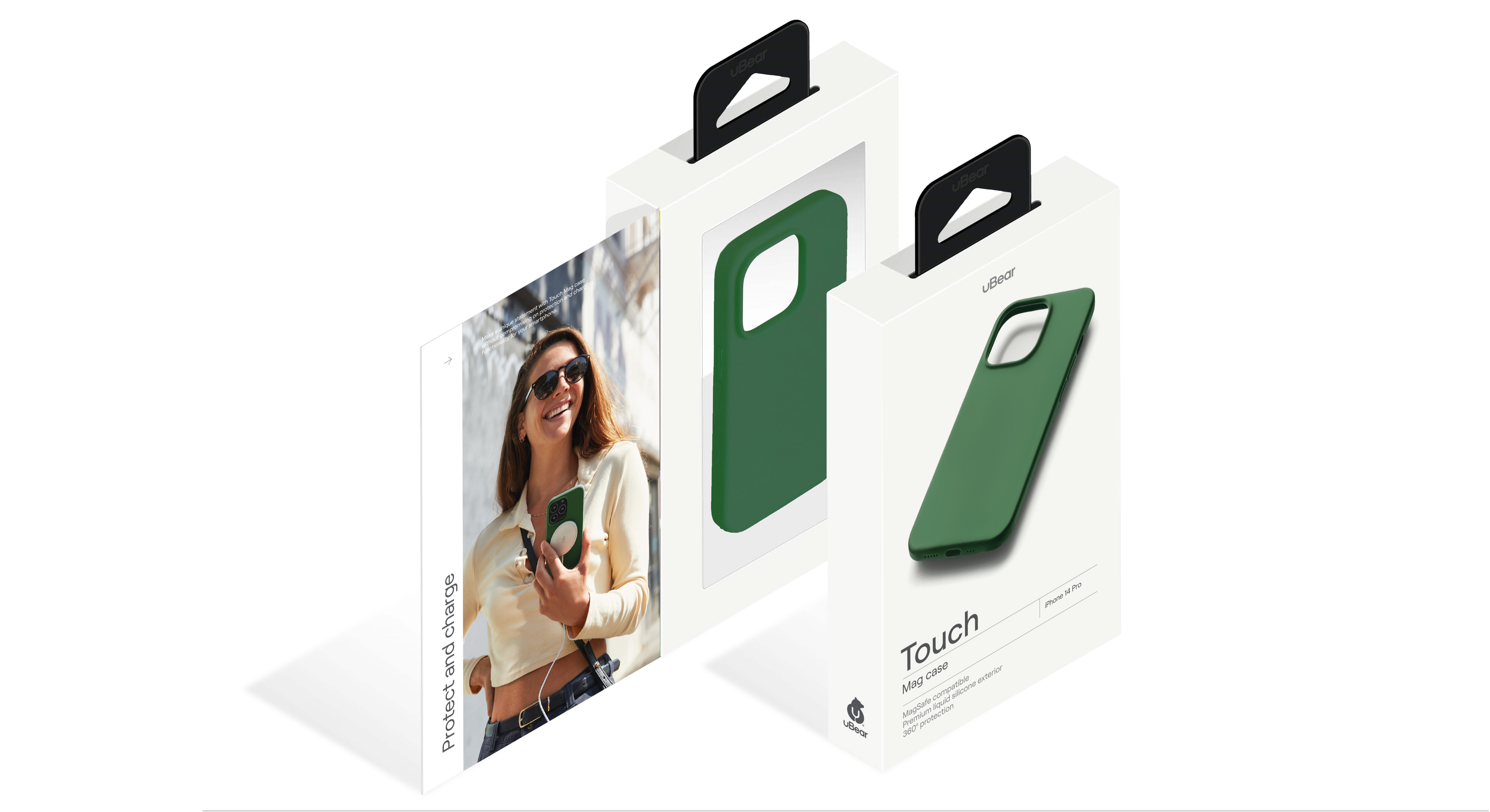 На фото изображено Чехол защитный uBear Touch Mag Case для iPhone 14 Pro, зелёный