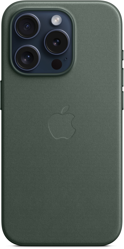 На фото изображено Чехол Apple MagSafe FineWoven для iPhone 15 Pro, Зелёный
