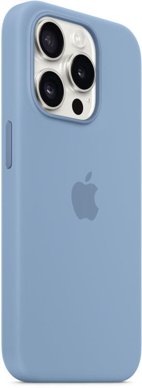 На фото изображено Чехол Apple MagSafe для iPhone 15 Pro, силикон, «Морозный голубой»