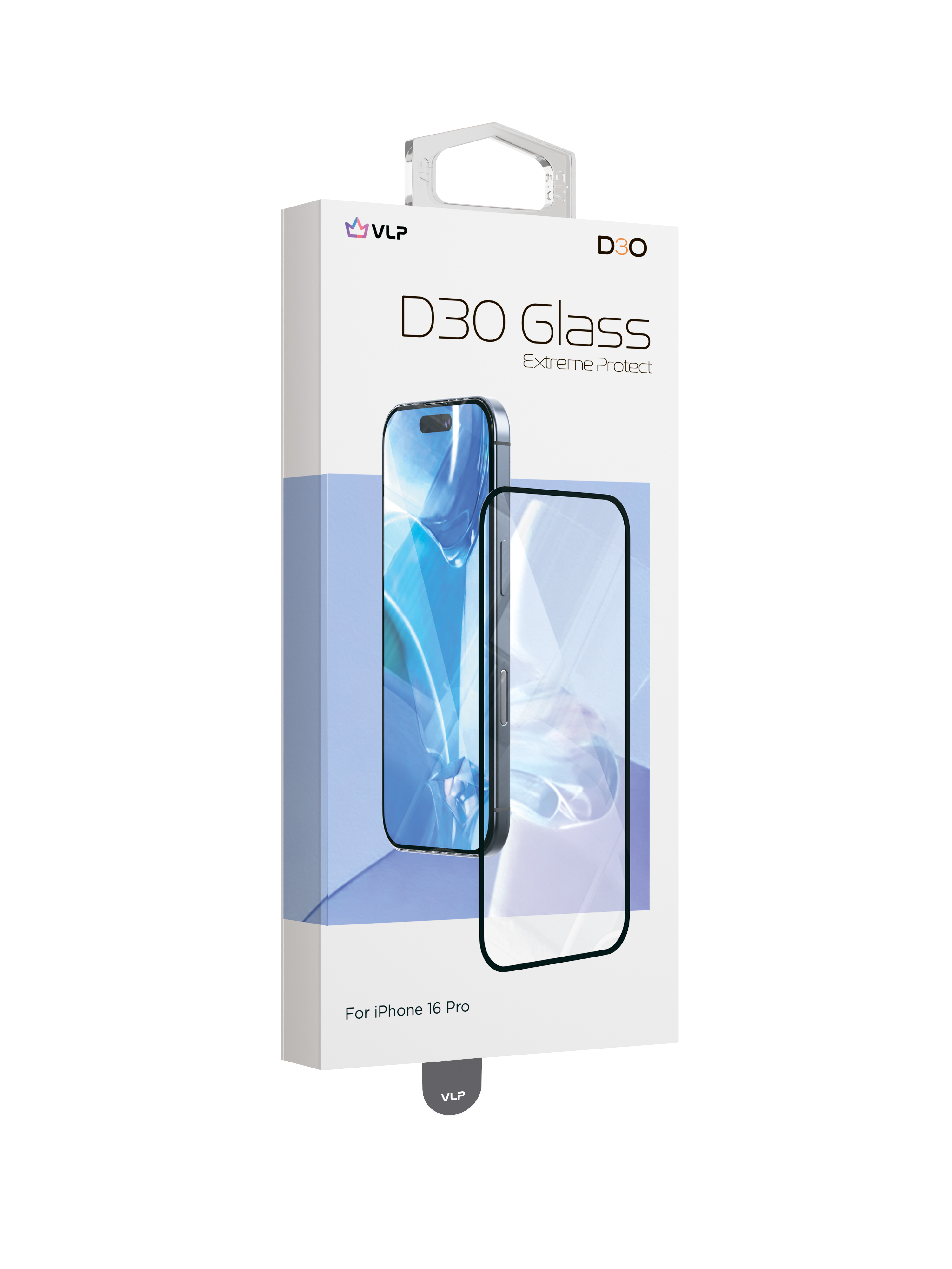 На фото изображено Стекло защитное 2,5D VLP D3O Glass для iPhone 16 Pro с черной рамкой