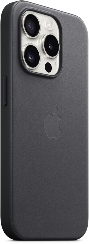 На фото изображено Чехол Apple MagSafe FineWoven для iPhone 15 Pro, Чёрный