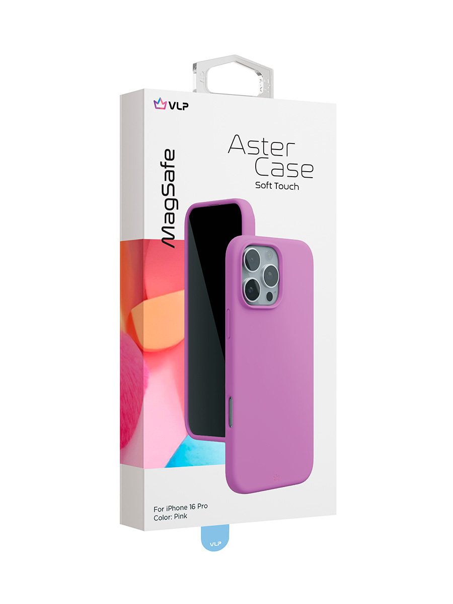 На фото изображено Чехол защитный VLP Aster Case с MagSafe для iPhone 16 Pro, розовый