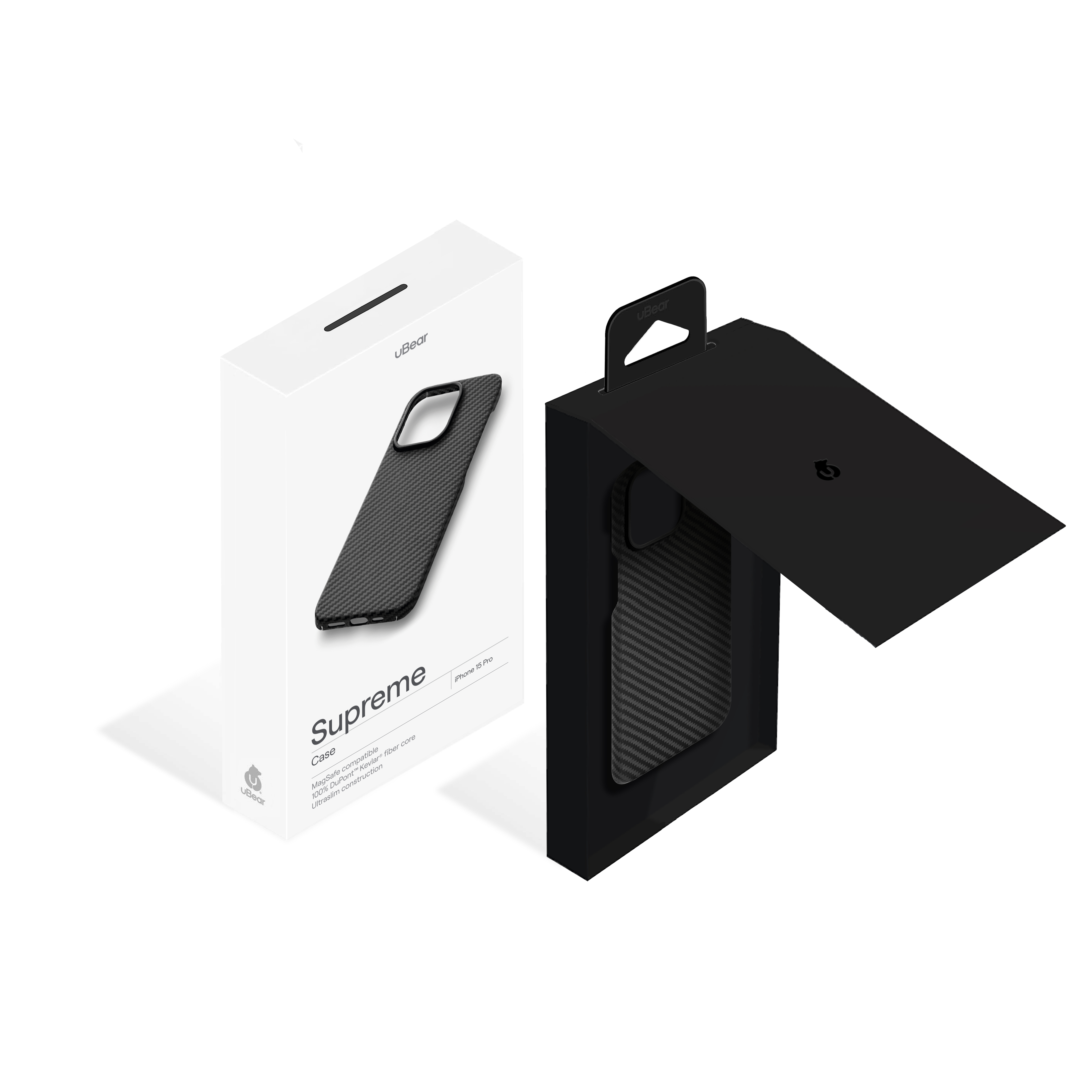 На фото изображено Чехол из арамидного волокна с поддержкой MagSafe uBear Supreme Case для iPhone 15 Pro