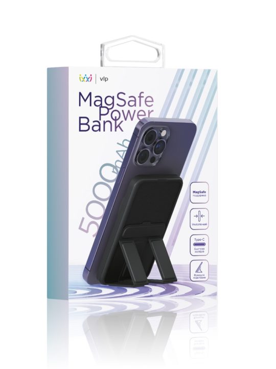 На фото изображено Аккумулятор внешний VLP Magsafe PowerBank 5000 mAh, 3A, USB-C, черный