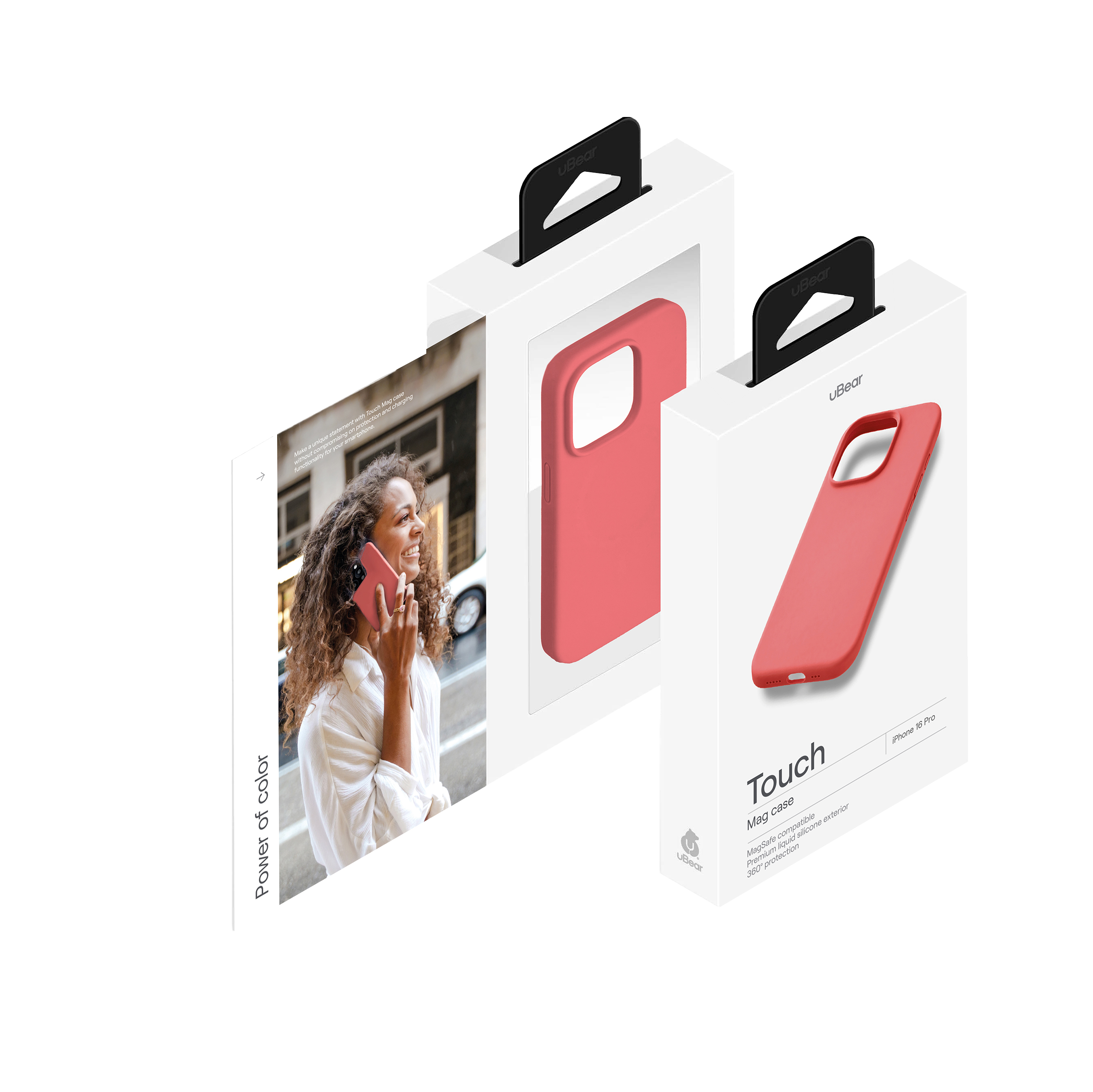 На фото изображено Чехол защитный uBear Touch Mag Case для iPhone 16 Pro, коралловый