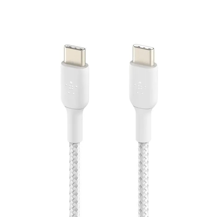 На фото изображено Кабель Belkin BoostCharge USB-C/USB-C Braided Cable, белый