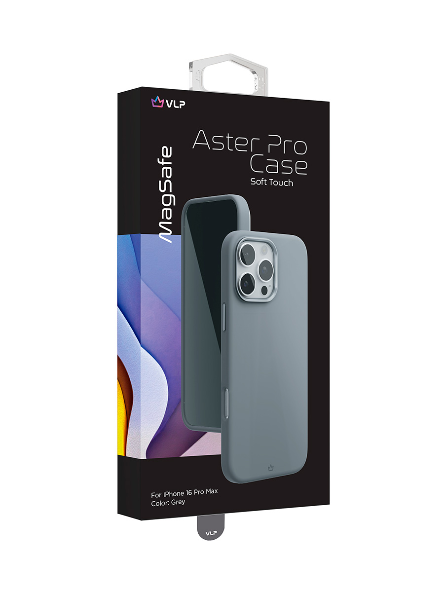 На фото изображено Чехол защитный VLP Aster Pro Case с MagSafe для iPhone 16 Pro Max, серый