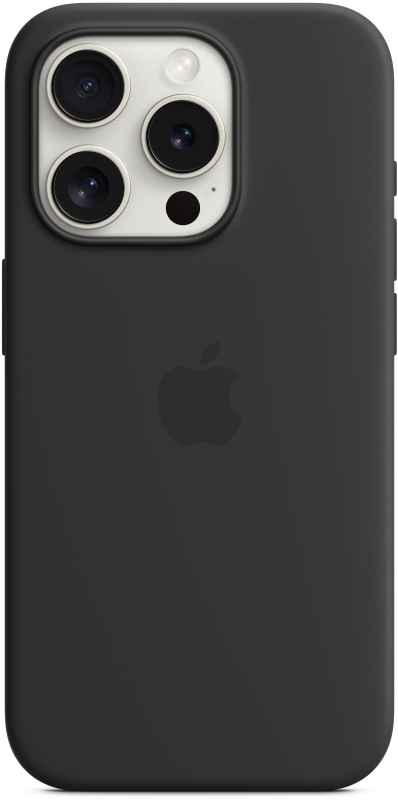 На фото изображено Чехол Apple MagSafe для iPhone 15 Pro, силикон, Чёрный
