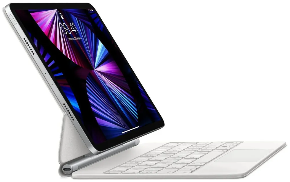 На фото изображено Клавиатура Apple Magic KeyBoard для iPad Air 10.9" (2022), iPad Air 11" (2024) и iPad Pro 11" (2022), белый