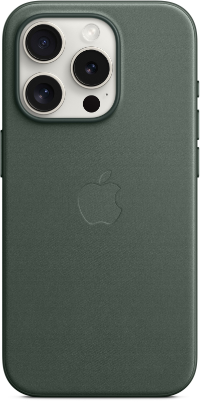 На фото изображено Чехол Apple MagSafe FineWoven для iPhone 15 Pro, Зелёный