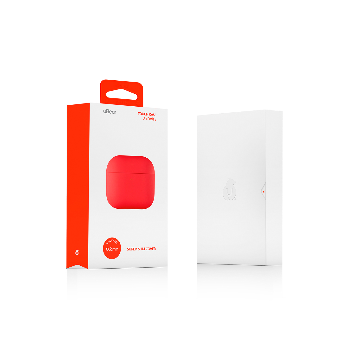 На фото изображено Ультратонкий силиконовый чехол Touch Case для AirPods 3, красный