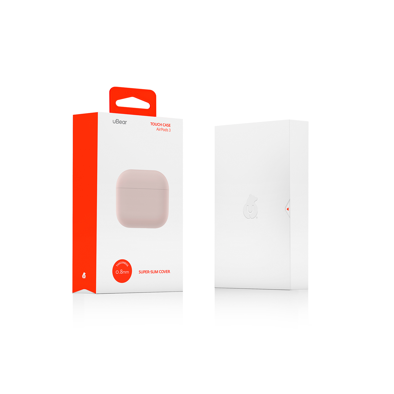 На фото изображено Ультратонкий силиконовый чехол Touch Case для AirPods 3, розовый