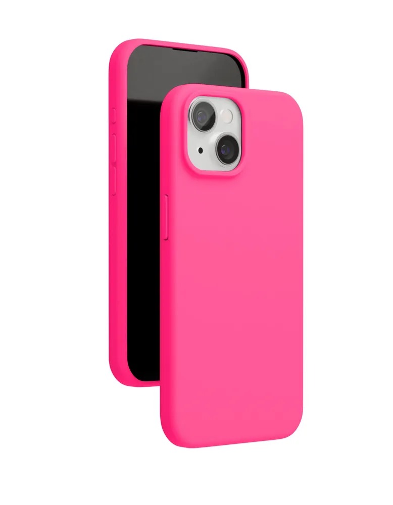 На фото изображено Чехол защитный VLP Aster Case с MagSafe для iPhone 14/15, неоновый розовый
