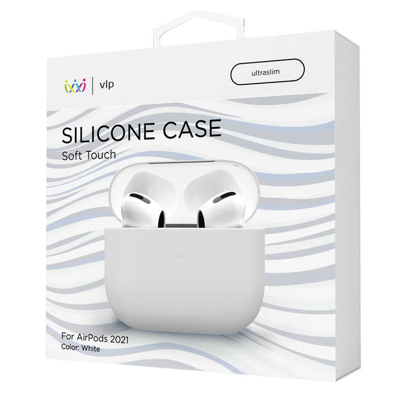 На фото изображено Чехол силиконовый VLP Soft Touch для AirPods 3, белый