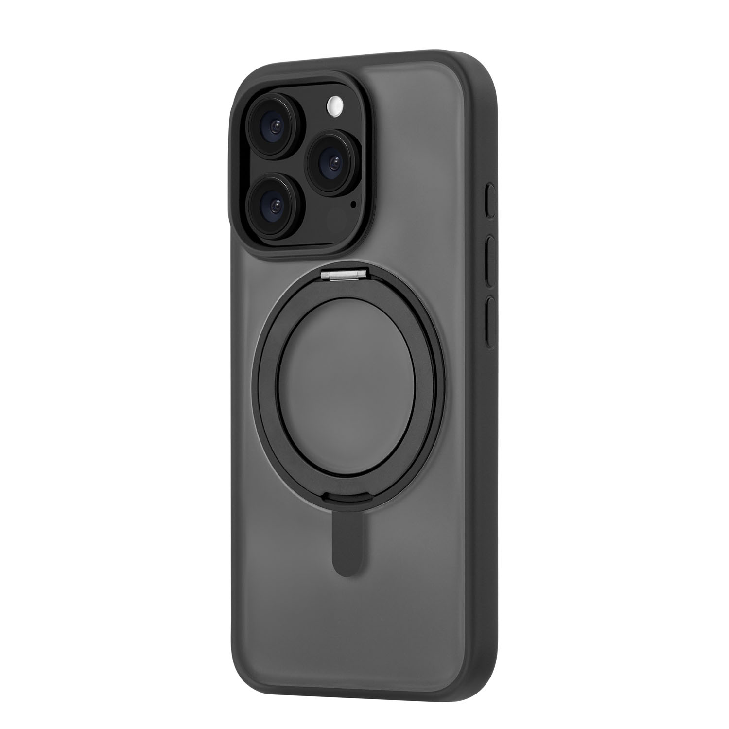 На фото изображено Чехол защитный uBear Clip 360 Mag Case для iPhone 16 Pro, с магнитной подставкой, черный