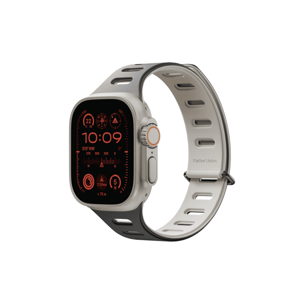 На фото изображено Ремешок Native Union для Apple Watch Magnetic 42/44/45/49мм,черный/серый