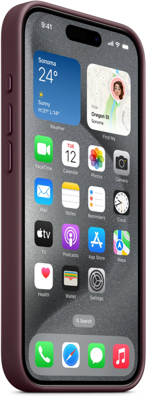 На фото изображено Чехол Apple MagSafe FineWoven для iPhone 15 Pro, «Шелковица»