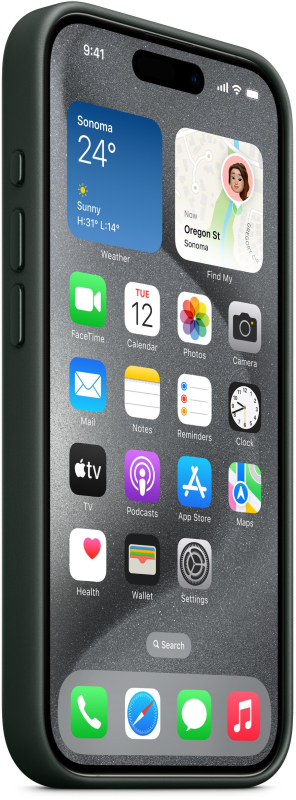 На фото изображено Чехол Apple MagSafe FineWoven для iPhone 15 Pro, Зелёный