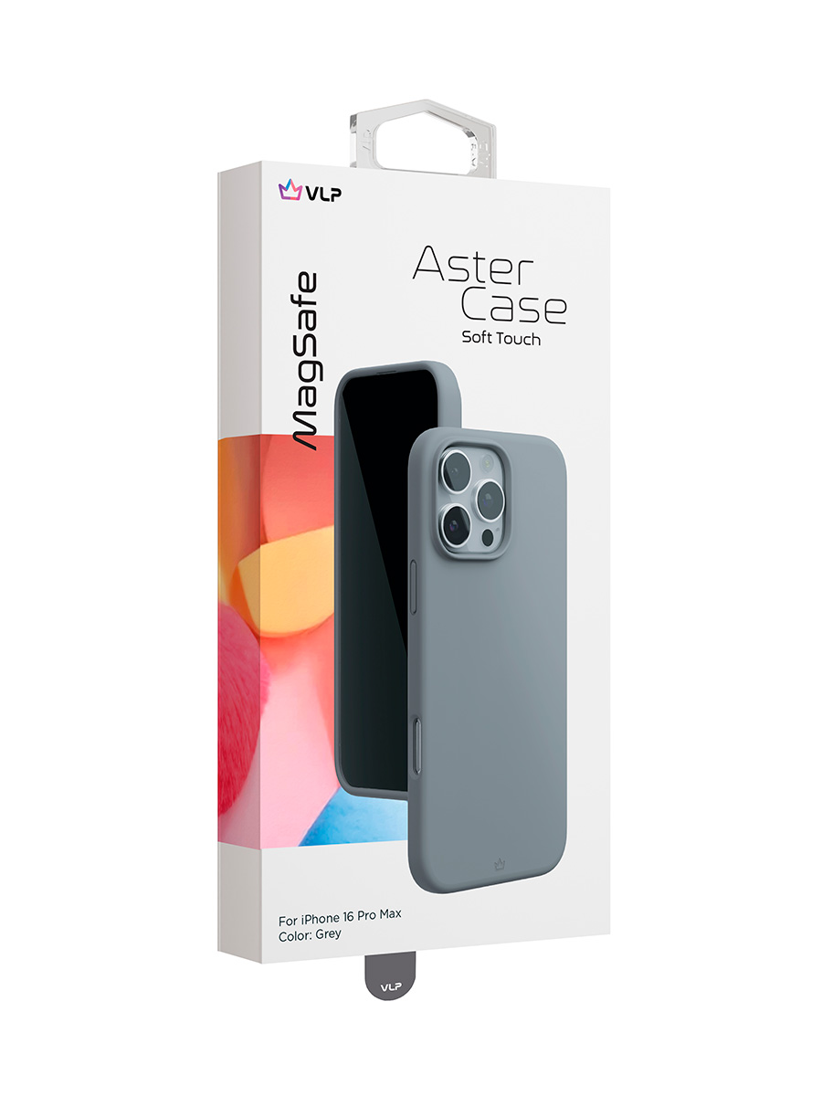 На фото изображено Чехол защитный VLP Aster Case с MagSafe для iPhone 16 Pro Max, серый