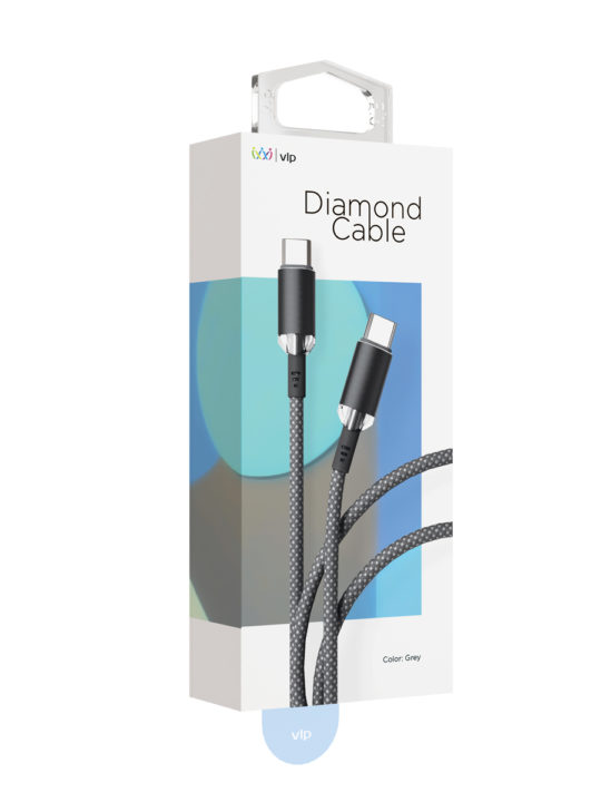 На фото изображено Кабель VLP Diamond Cable USB-C/USB-C, 1.2м, серый