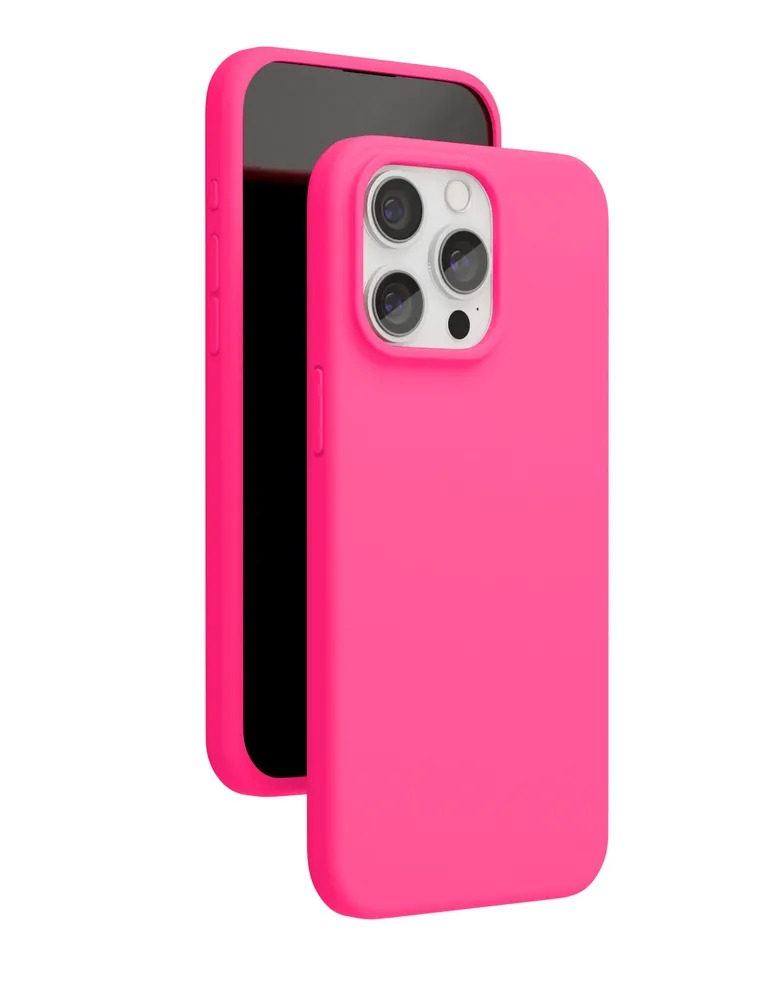 На фото изображено Чехол защитный VLP Aster Case с MagSafe для iPhone 15 Pro, неоновый розовый