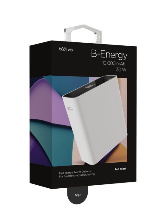 На фото изображено Аккумулятор внешний VLP B-Energy 10000 mAh, USB-C+USB-A, белый